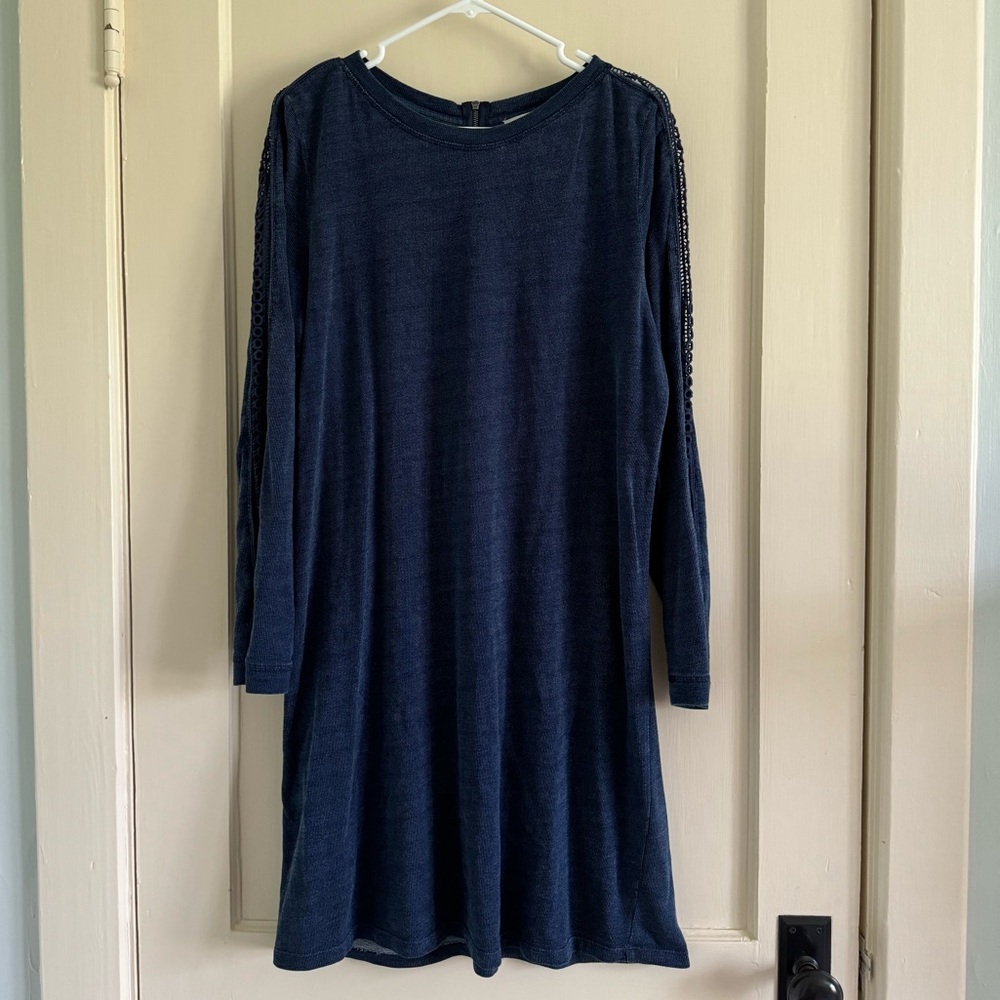 LOFT Navy Blue Cotton Dress, Size L